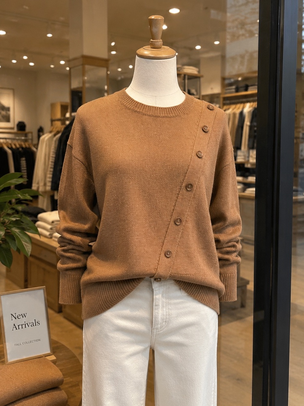Summersalt 70% Merino Wool 30% Cashmere Diagonal Button Sweater XL Camel Brown